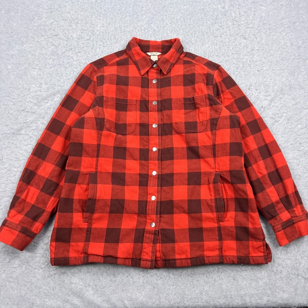 Duluth Trading Co Flapjack Flannel Shirt Jac Women's XXL Red Plaid Quilted Lined